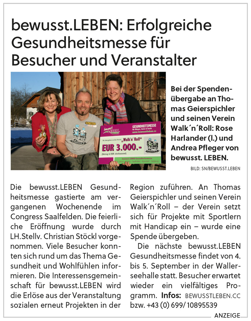 Spendenübergabe an Thomas Geierspichler